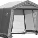 ShelterLogic 10' x 10' Shed-in-a-Box All Season Steel Metal Peak Roof Outdoor Storage Shed with Waterproof Cover and Heavy Duty Reusable Auger Anchors, grey