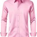 Alimens & Gentle Men's Dress Shirt Regular Fit Stretch Stain Shield Long Sleeve Solid Business Wedding Button Down Shirts (Large, Pink)