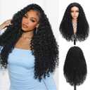 Curly Wigs for Women,28 inch Long Black Curly Wig 100% Protein Silk Glueless Wig,Synthetic Wig Upgraded with Premium Human-Hair-Like Feel,Natural Looking Curly Hair Wig for Daily Party Use (Black)