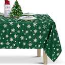 LUSHVIDA Christmas Tablecloth Rectangle - Green 60x120 inch Snowflakes Foil Print Pattern Washable Wrinkle Resistant Holiday Tablecloths for Christmas Family Gathering, Dining Room Table 130GSM