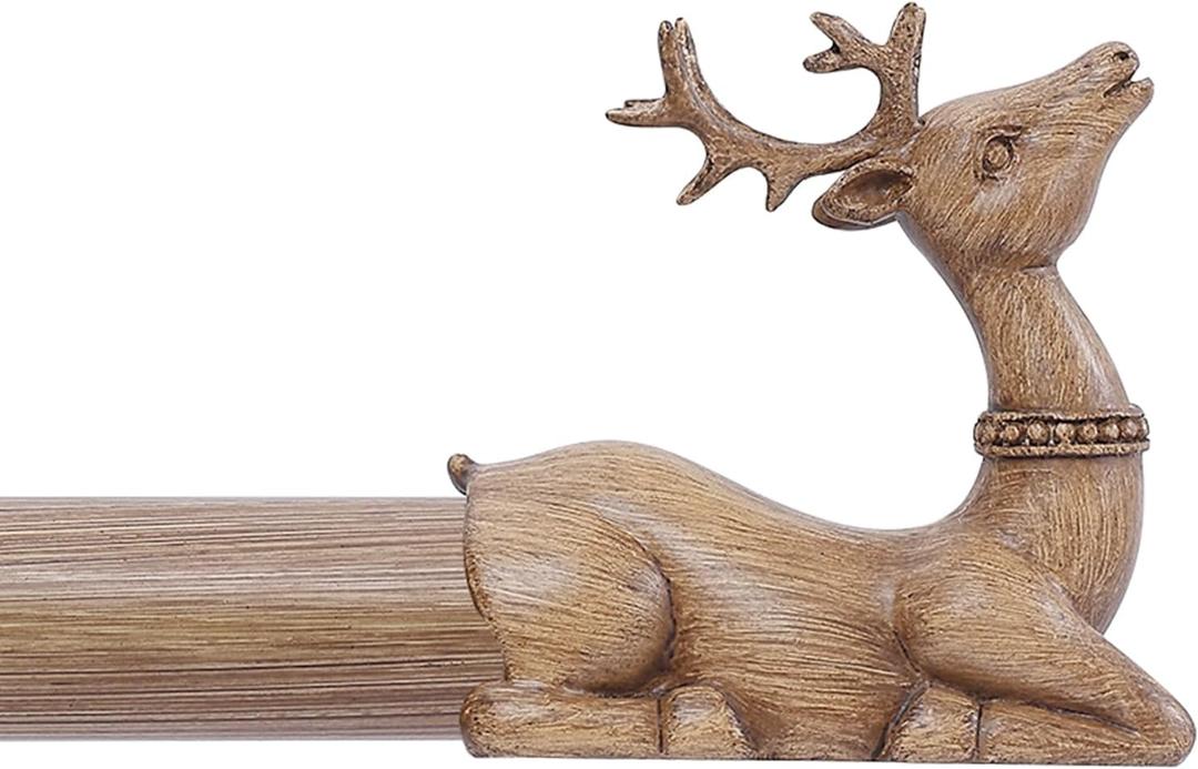 Wood Decorative Curtain Rods for Windows:66-120 Inch Wooden Boho Farmhouse Curtain Rod for Bedroom Living Room,Heavy Duty Adjustable Rustic Drapery Rods with Vintage Imitation Wood Deer Finial