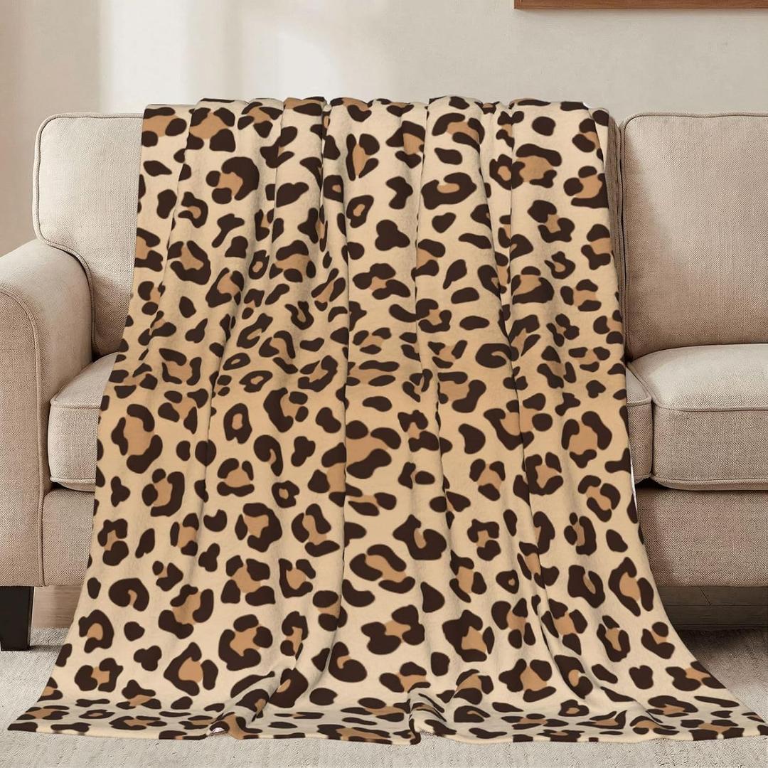 Leopard Print Throw Blankets All Season Ultra Soft Warm Fleece Blanket for Home Bed Sofa Couch Chair Outdoor Travel Camping 50x40 Inch