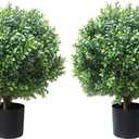 ALL SEASON GREEN 2'T 18''W Boxwood Ball Artificial Topiary Trees Potted Faux Outdoor Plants for Home Porch Decor Set of 2 (Medium)
