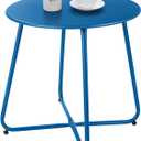 Meluvici Patio Outdoor Side Table Waterproof Round Metal Steel Small Side Table Weather Resistant Portable Outdoor and Indoor End Table for Garden Balcony Yard, Navy Blue