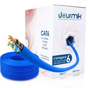 Jourmik | Cat6 Plenum Cable 1000ft | DSX-8000 Certified, 23AWG, UTP, 550MHz, 10Gbps | 100% Solid Conductor CMP Fire-Rated Ethernet Cable | Most Certified Bulk Cat 6 Cable for Networking (Blue)