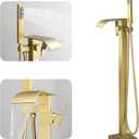 BWE Brushed Gold Freestanding Bathtub Faucet with Handheld Shower Head Single Handle Floor Mounted Tub Filler Waterfall Tub Spout Solid Brass Construction Bathtub System Brushed Gold