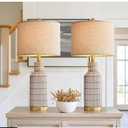 Modern 3-Way Dimmable Touch Control with USB A+C Ceramic Lamps Set of 2 Table Lamp for Living Room Bedroom Farmhouse Nightstand Bedside Brown