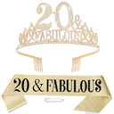 Hapdoo 20th Birthday Decorations for Women, 20th Birthday Gifts Sash and Crown for Women Set, 20 & Fabulous Party Supplies, Gold
