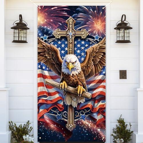 Pack Of 2 4th of July Door Cover Fourth of July Photo Backdrop Memorial Day Veterans Day Patriotic Decorations and Supplies for Home