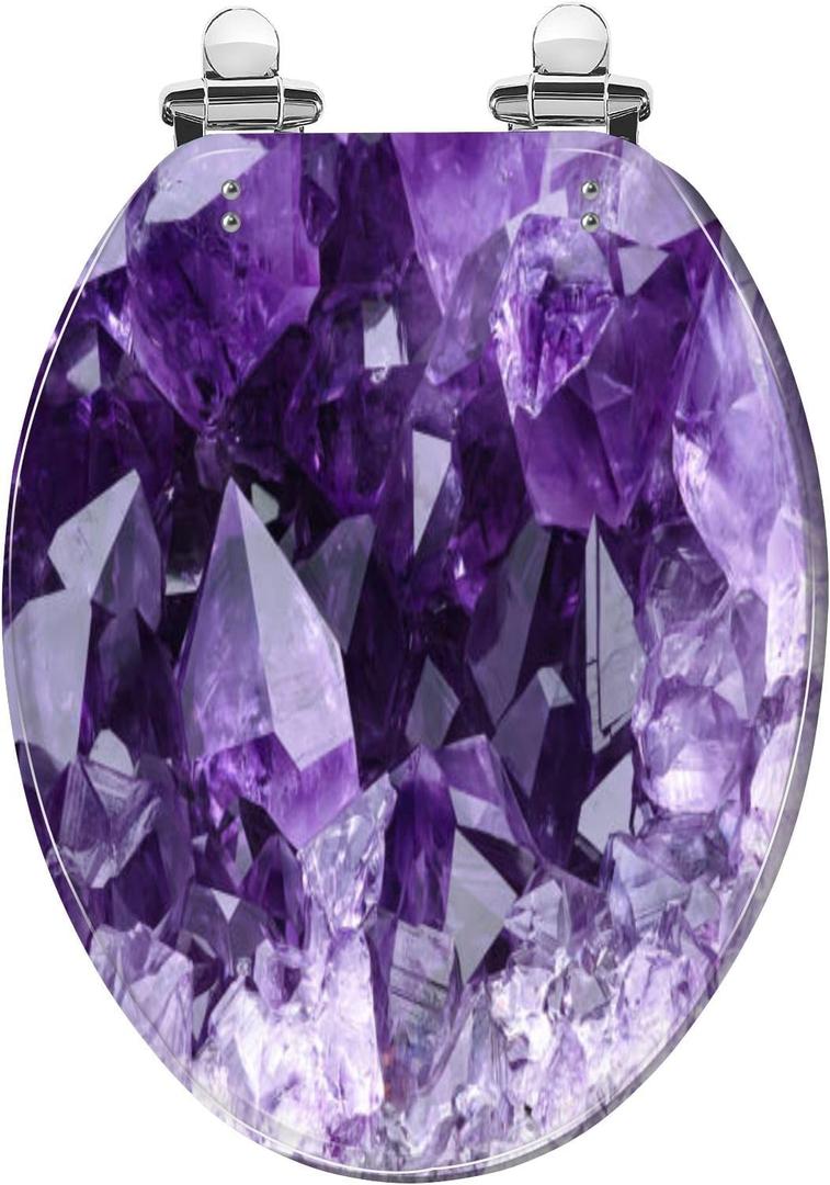 Elongated Toilet Seat Amethyst druse Resin Toilet Seat with Quietly Close Quick Release Hinges Decorative Toilet Seat with Cover Easy to Clean and Install