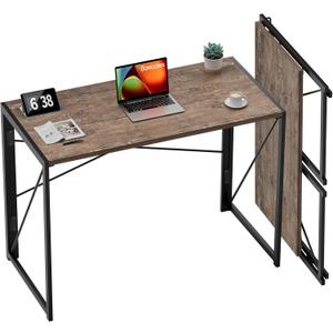 Coavas Folding Desk No Assembly Required, 39.4 inch Writing Computer Desk Space Saving Foldable Table Simple Home Office Desk,Brown