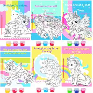 Ayhuhra 30 Sets Valentines Day Cards with Unicorn Paint Set-Unicorn Suncatchers Craft Kits DIY Window Paint Art for Valentine's Day Art Craft Gift Exchange