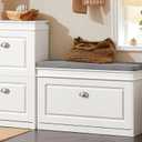 Haotian Shoe Storage Bench with Cushion, White Narrow Shoe Rack for Entryway, Small Shoe Cabinet with 2 Tiers Flip-Drawer, Closet Hallway Mudroom FSR82-L-W