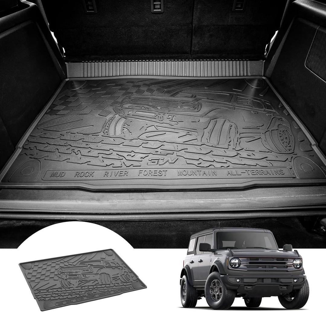 3W Cargo Liner Custom Fit for 2021-2025 2026 Ford Bronco 4 Door, All Weather TPE Heavy Duty Truck Car Mat Accessories Fit for Bronco Trunk Mat, Black (Not for Bronco Sport)
