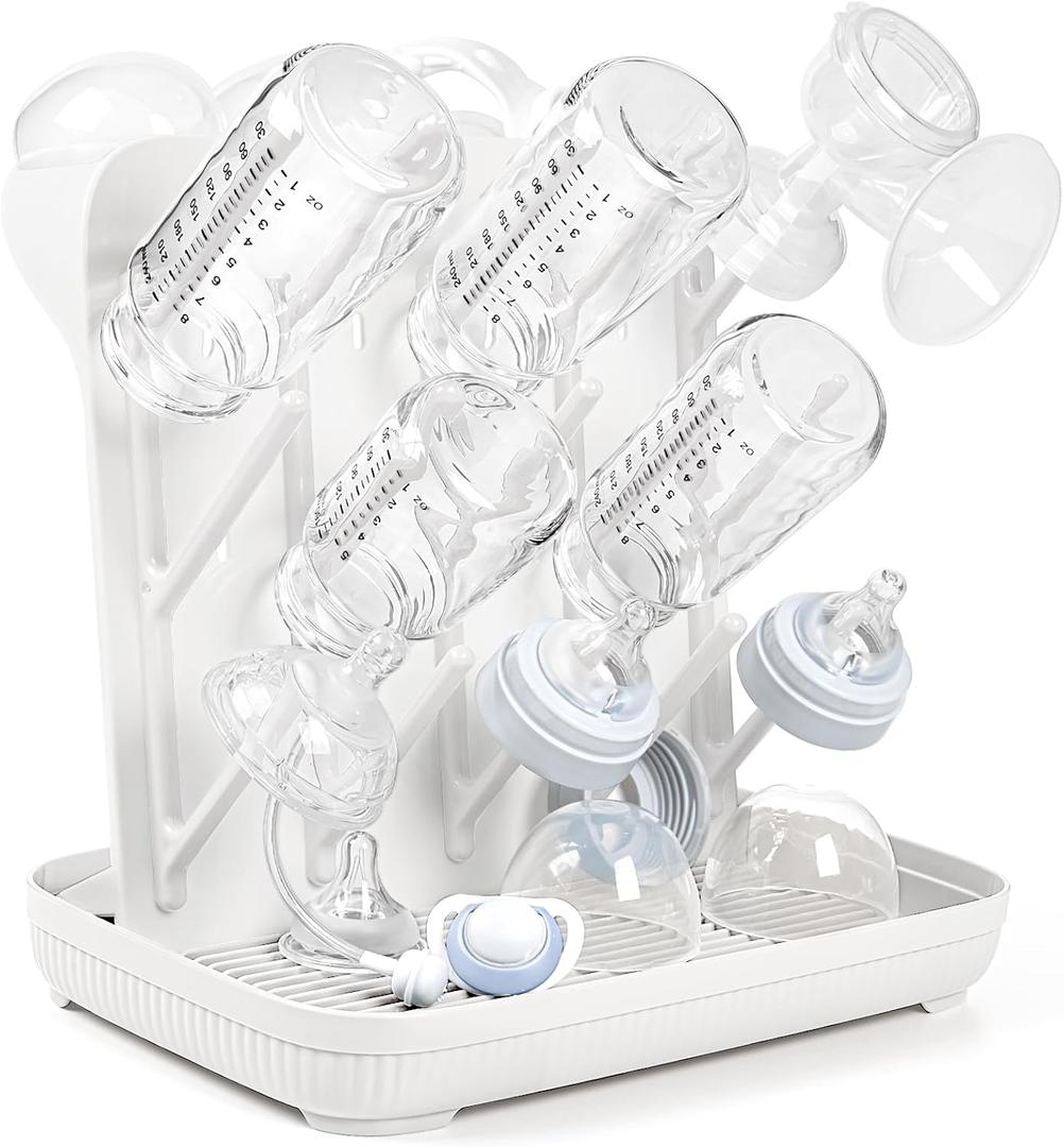 Termichy Baby Bottle Drying Rack: Large Vertical Bottle Dryer Rack Holder - Space Saving Standing Drying Rack for Baby Bottles and Pump Part Cleaning (White)