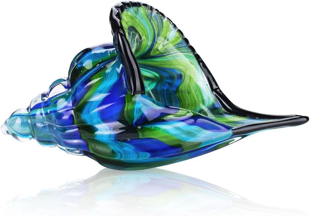 QFkris Glass Conch Statues, 8" Hand Blown Glass Seashell Art Figurine, Home Decor, Crystal Conch Shell Paperweight