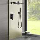 Matte Black Shower System 12 Inch Bathroom Luxury Rain Mixer Shower Combo Set Wall Mounted Rainfall Shower Head and Handheld System Shower Faucet Set Rough-in Valve Body and Trim Kit