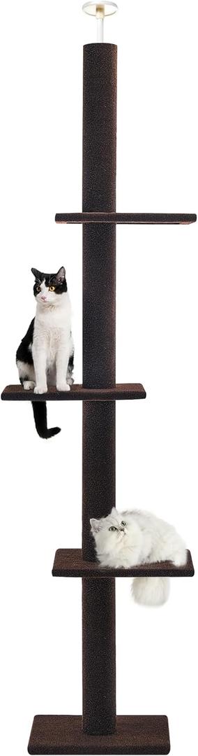 Max & Marlow Cat Tree Floor to Ceiling Cat Tower Height 95-108" Adjustable Kitten Tree Tall Climbing Tree with Carpet Scratching Post and Mat Cat Pole for Indoor Cats, Dark Brown