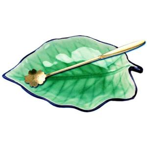 Ceramic Spoon Rest Cooking Spoon Holder for Kitchen Counter/Stove Top/Dining Table with Cute Spoon, Leaf Shaped, Modern Farmhouse Decorative, 7.5x5.1 inch Viridis