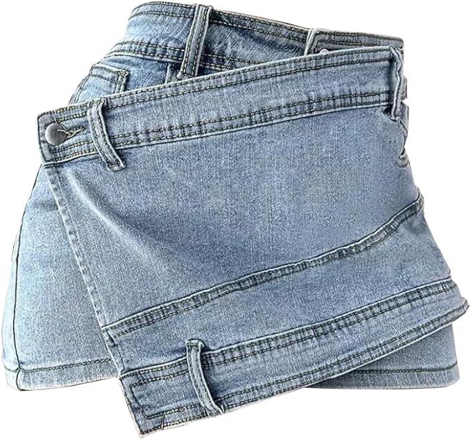 Large Women's A-line High Waist Irregular Wide Leg Pants Denim Skirt Pants Shorts 2XL