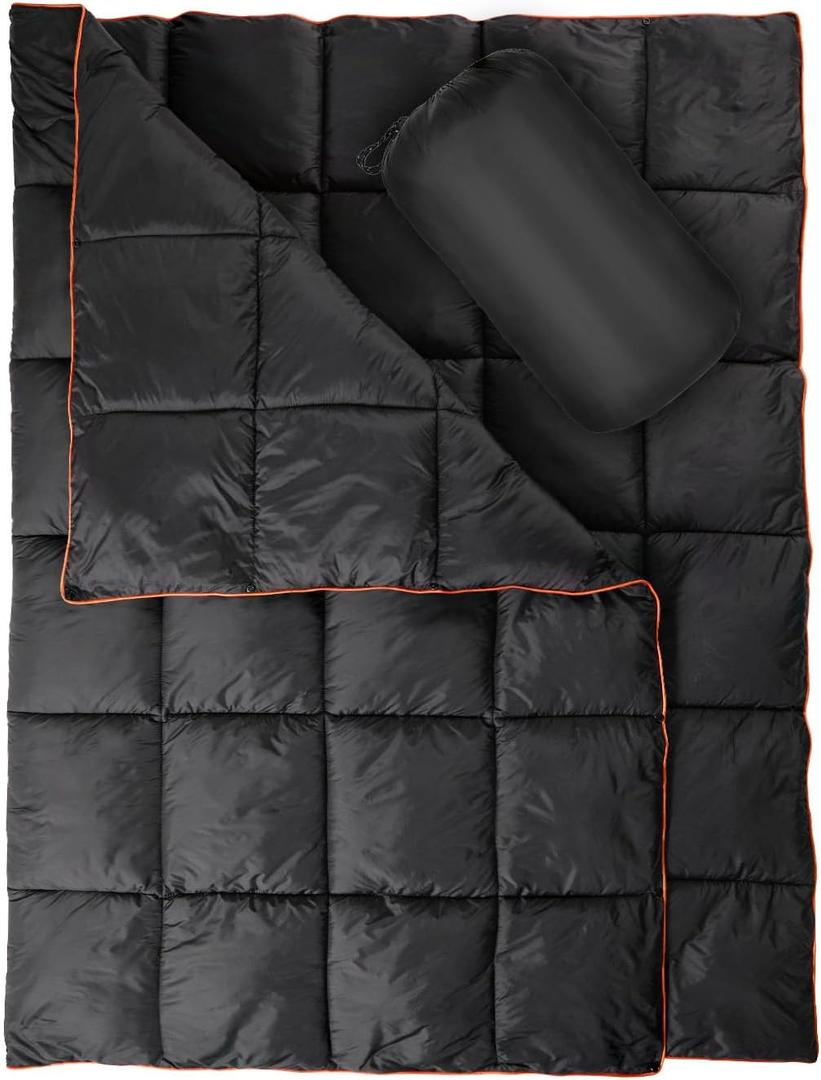 REDCAMP Alternative Down Camping Blanket, Waterproof and Warm Outdoor Travel Quilt for Camping, Hiking and Backpacking, 79"x59", Black