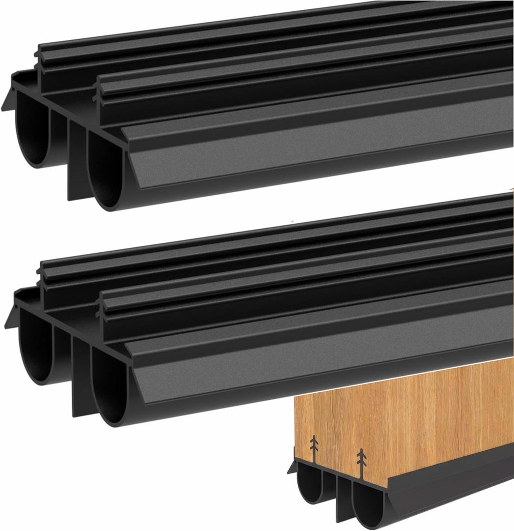 Exterior Door Sweep [2 Pack] 36 Inch Kerf Weather Stripping with Dual Air Tube Seal & Vinyl Fins | Under Door Bottom Seal Strip for Exterior Doors with Kerf Track | Quiet & Tight Fit
