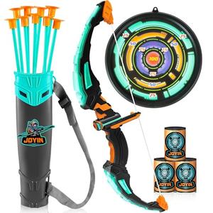 JOYIN Kids Bow and Arrow Set, LED Light Up Archery Toy Set with 7 Suction Cup Arrows, Target & Arrow Case, Indoor and Outdoor Hunting Play Gift Toys for Kids, Boys & Girls Ages 6-12