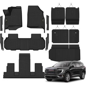 Floor Mats & Cargo Liner for GMC Acadia 2024 2025 2026 (Only 7 Seats) All Weather TPE Set, Door Sill Protectors, 2nd-Row Seat Back Protectors & 3rd Row Backrest Mat Black Accessories