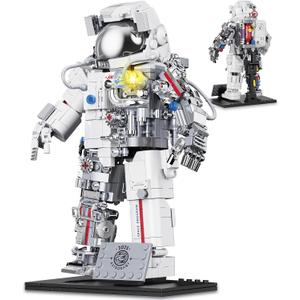 Space Astronaut Building Set Compatible with Lego Space Model with LED Light fors Adults Gifts for Boys 6+, 907 PCS Cool Collectible Gift Toys for Adults