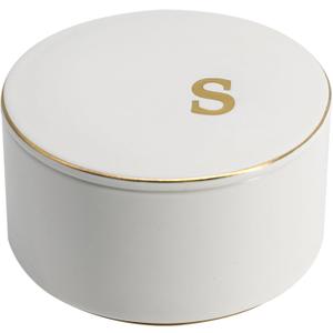 COLLECTIVE HOME - Ceramic Jewelry Box, Elegant Embossed Jewelry Holder, Trinket Organizer with Gold Monogram Lid, Storage for Ring Necklace Bracelet Earrings, Rings and Accessories (s)