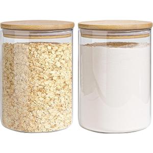 Glass Storage Jars Set Elegant Containers with Airtight Bamboo Lids, Perfect for Kitchen Organization - Flour, Rice, Pasta, Sugar, Coffee Beans, Accessories Included (2 packs(111oz))