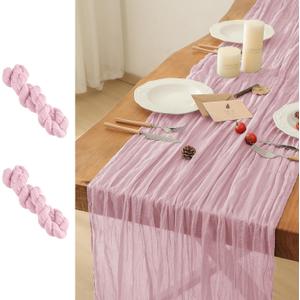Leetaltree 2 Pack Pink Cheesecloth Table Runner, 35x120 Inch Boho Rustic Cheese Cloth Table Runner, Decorative Table Runners for Bridal Baby Shower Decorations or Wedding Table Decorations (2PC)