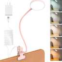 Desk Lamp Clip on Light 8W 66 LED Reading Light for Bed, 5 Colors 10 Dimming Levels, Eye Caring Metal Reading Lamp, Clip lamp for Bed Headboard Home Office (Pink)