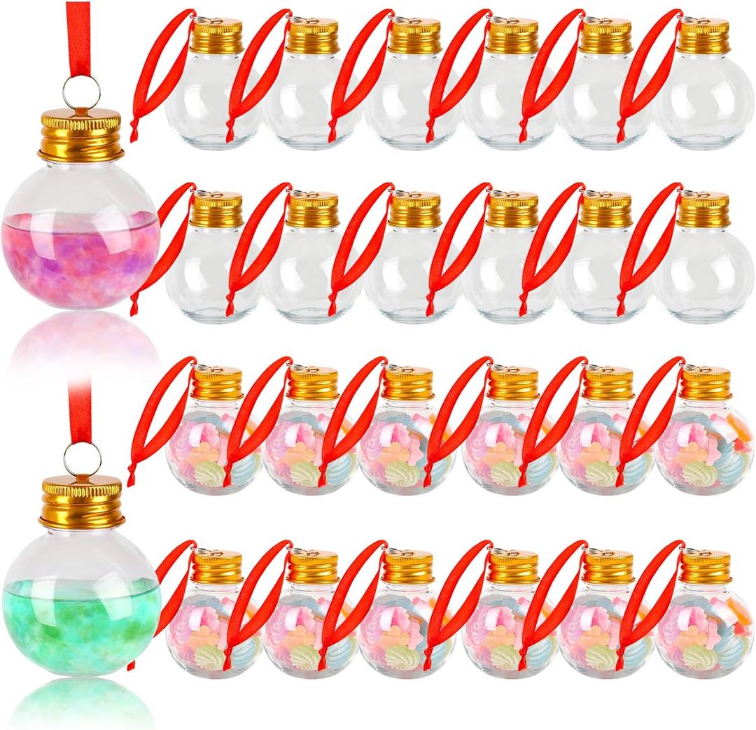 FOIMAS 24pcs Christmas Booze Balls,Christmas Fillable Booze Ball Tree Hanging Ornaments Clear Plastic Booze Pendant Ball for Chrismas Party Home Decoration