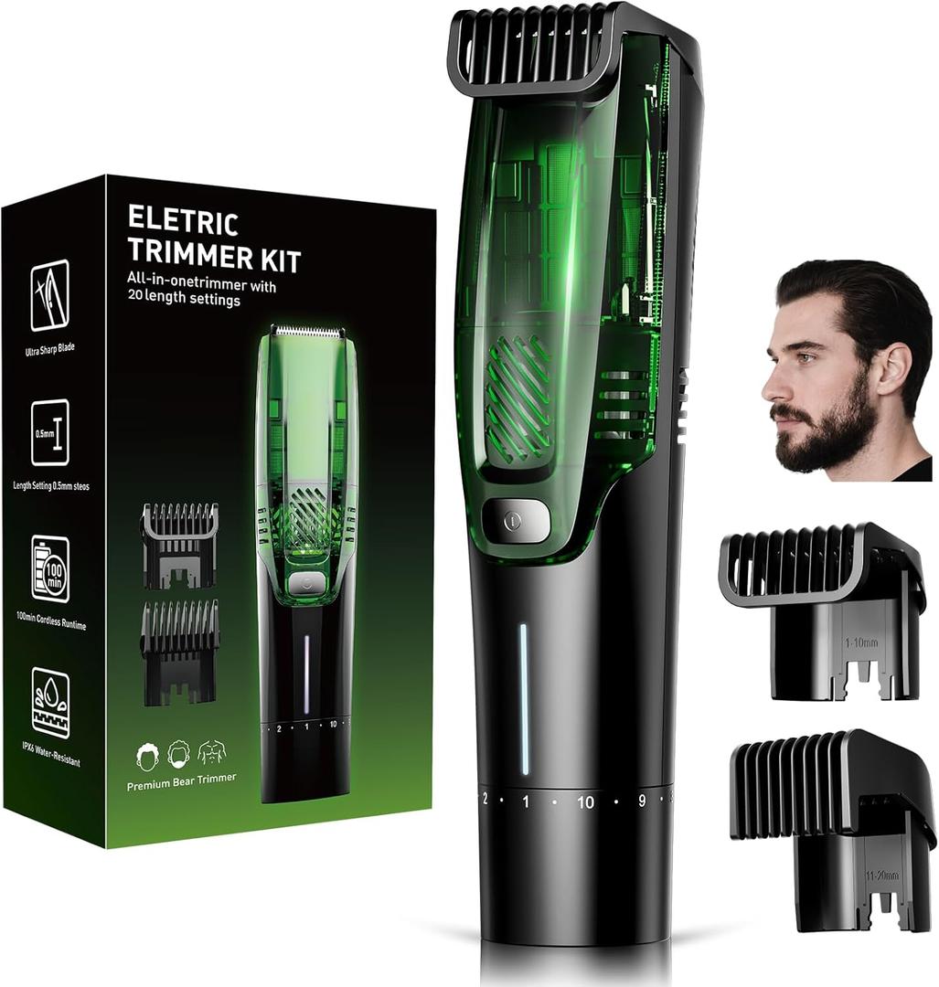 TXXTOL Beard Trimmer for Men, Premium Men's Vacuum Electric Trimmer Kit, 20 Levels Adjustable, Wet/Dry Use, Upgraded Stainless Steel Ceramic Blades, Perfect Christmas Gifts for Husband or Boyfriend