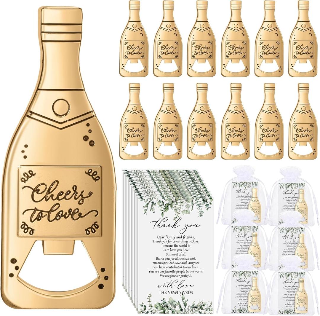 Suclain 25 Sets Wedding Favors for Guests Bulk Wedding Souvenirs Include Cheers to Love Bottle Openers Thank You Cards and Organza Bags Bridal Shower Gifts Decorations