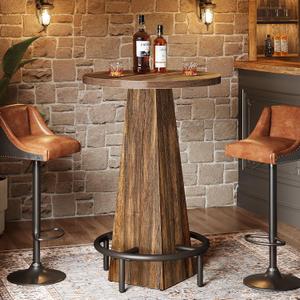 Tribesigns Bistro Pub Table, 37.4" High Round Bar Table for Small Bars, Brown, Height: 37.4 inches, Diameter: 23.7 inches