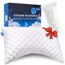 KUCEY Cooling Side Sleeper Pillow for Neck and Shoulder Pain, Luxury Shredded Memory Foam Curved Bed Pillows for Sleeping Set of 1 Adjustable Queen Size Washable Cover Crescent White