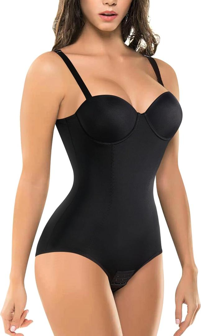 BRABIC Bodysuit Shapewear for Women Tummy Control Dress Backless Bodysuit Tops Body Shaper with Built-in Bra (1X-Large, Black)