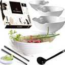 4 XL White Pho Bowls set. 16 Pieces Pho Bowl Set for Asian Noodle Dishes, 52 oz Restaurant Quality Melamine. Perfect for Ramen, Curry, Udon, Thai. Includes Spoons, Chopsticks And Sauce Dishes.