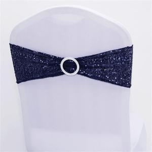 Dimatic 50 PCS Stretch Sequin Chair Sashes Chair Stretchy Spandex Bands for Wedding Reception Events Banquets Chairs Decoration (Navy)