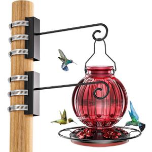 2 Pack Bird Feeder Hanger Hook, Pole Mounting Kits with Adjustable Clip Rings, Outdoor Hanging Bracket for Camping Lantern Rack, Tree Branch Hooks for Wild Bird House Holder (46-70mm/1.8" to 2.75")
