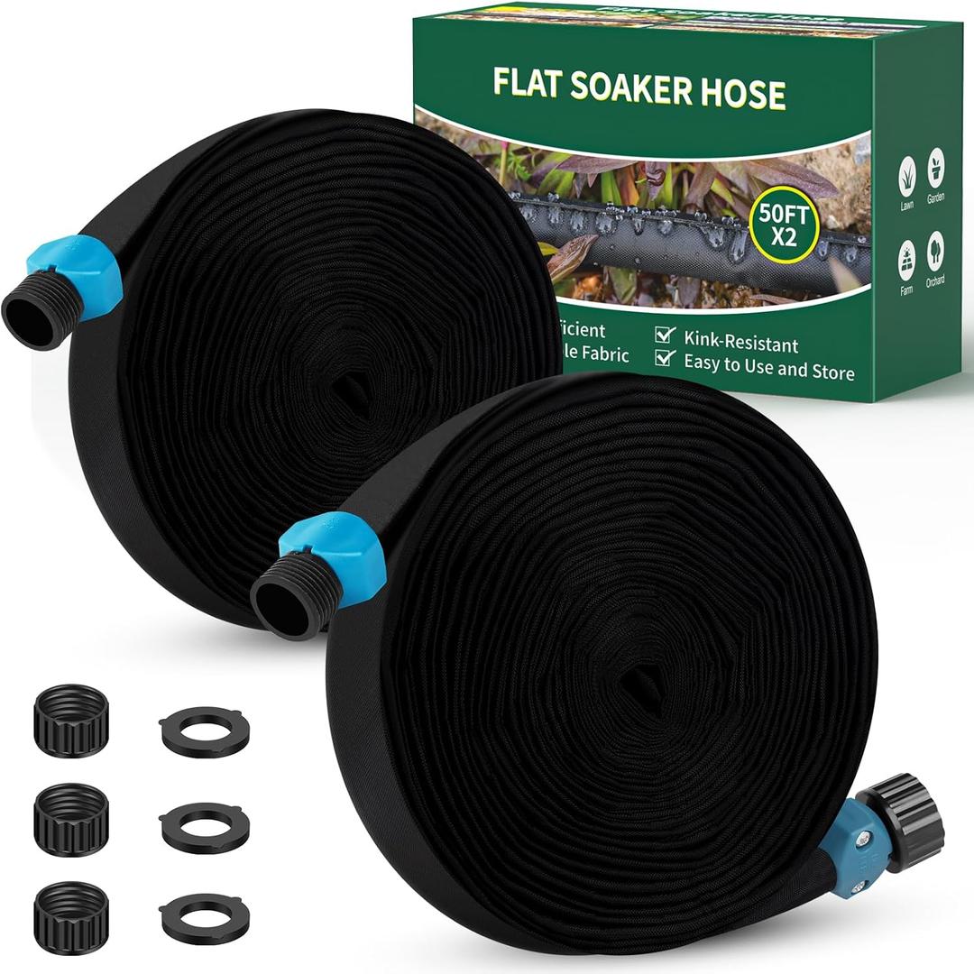 Soaker Hose 100ft (50ft*2), Heavy Duty Garden Hose for DIY Irrigation System,Drip Irrigation Hose Save 80% Water, Leakproof Design, Flexible Water Hose with Holes for Lawn, Garden Bed, Vegetable Field