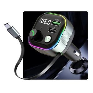 LIHAN Bluetooth 5.4 FM Transmitter for Car, 36W(12V)-65W(24V) Type C Retractable Cord Fast Charger, Wireless Audio Adapter with Hi-Fi Bass,Hands-Free Call,Music Player,Compatible with iPhone & Android