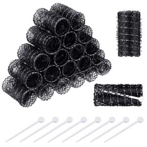 Willbond 20 Pack Vintage Hair Rollers with Pins Medium Wire Mesh Brush Rollers for Women No Heat Hair Curlers for Curls and Waves, Black 2.5 x 1.4 Inch