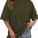 PRETTYGARDEN Women's Oversized Tshirts Going Out Tops | Comfy Cotton Blend, Short Sleeve Crewneck, Drop Shoulder, Loose Fit, Basic Tee, Plain Shirts, Summer Spring, Casual Outfits (Green, XL)