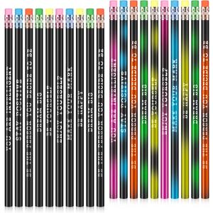 Gersoniel 60 Pcs Personalized Pencils with Name Motivational Fun Pencils Inspirational for Student Color Changing Mood for Kid(Black,Fresh Style)