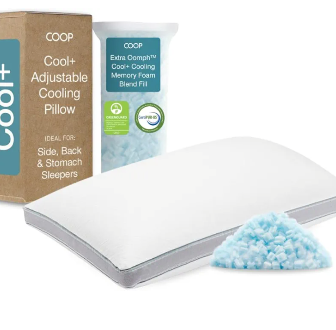 Coop Home Goods Cool+ Adjustable Pillow, Queen Size Plus Shaped Memory Foam Pillows with Cooling Gel, Back, Stomach or Side Sleeper, Neck Support for Sleeping, CertiPUR-US/GREENGUARD Gold