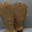 festooning Women's Knee High Boots Pointed Toe Inner Zipper Western Cowboy Boots Pull On Chunky Heel Wide Calf Tall Boots for Ladies (Beige, 9)