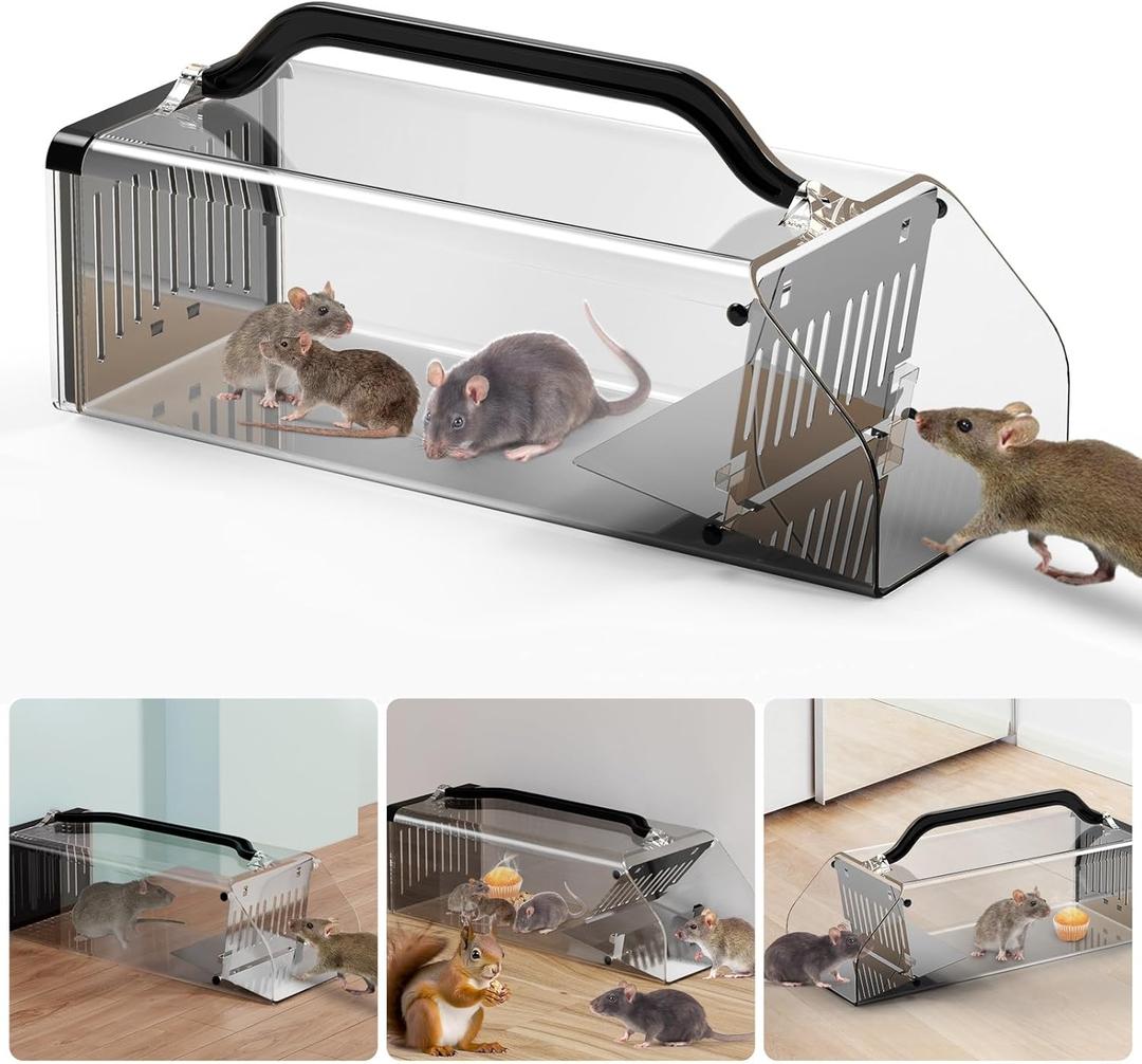 2025 Humane Mouse Trap Indoor,Animal Humane Live Cage Trap,Sensitive Pedal Trigger,Extended Transparent Humanes Rat Trap Outdoor,Easy to Catch&Release Live Animal Trap for Rodent,Mice,Mole,Vole,Shrew